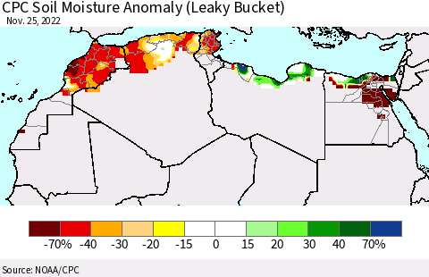North Africa CPC Soil Moisture Anomaly (Leaky Bucket) Thematic Map For 11/21/2022 - 11/25/2022