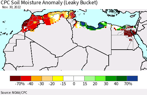 North Africa CPC Soil Moisture Anomaly (Leaky Bucket) Thematic Map For 11/26/2022 - 11/30/2022