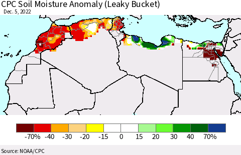 North Africa CPC Soil Moisture Anomaly (Leaky Bucket) Thematic Map For 12/1/2022 - 12/5/2022