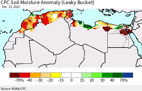 North Africa CPC Soil Moisture Anomaly (Leaky Bucket) Thematic Map For 12/21/2022 - 12/25/2022
