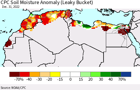 North Africa CPC Soil Moisture Anomaly (Leaky Bucket) Thematic Map For 12/26/2022 - 12/31/2022