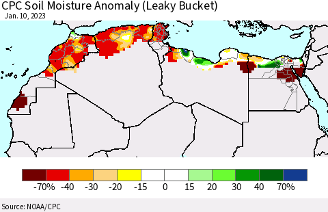 North Africa CPC Soil Moisture Anomaly (Leaky Bucket) Thematic Map For 1/6/2023 - 1/10/2023
