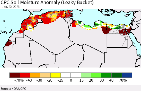 North Africa CPC Soil Moisture Anomaly (Leaky Bucket) Thematic Map For 1/16/2023 - 1/20/2023