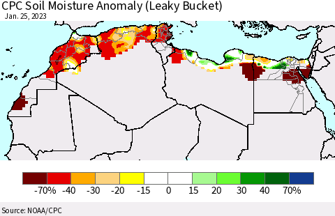 North Africa CPC Soil Moisture Anomaly (Leaky Bucket) Thematic Map For 1/21/2023 - 1/25/2023