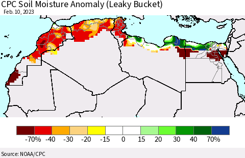North Africa CPC Soil Moisture Anomaly (Leaky Bucket) Thematic Map For 2/6/2023 - 2/10/2023
