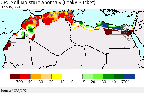 North Africa CPC Soil Moisture Anomaly (Leaky Bucket) Thematic Map For 2/11/2023 - 2/15/2023