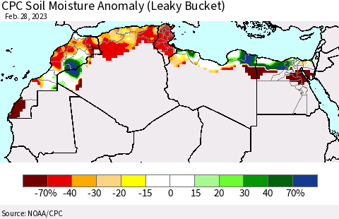 North Africa CPC Soil Moisture Anomaly (Leaky Bucket) Thematic Map For 2/26/2023 - 2/28/2023