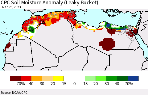 North Africa CPC Soil Moisture Anomaly (Leaky Bucket) Thematic Map For 3/21/2023 - 3/25/2023