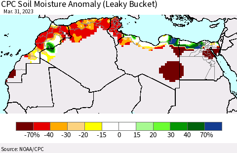 North Africa CPC Soil Moisture Anomaly (Leaky Bucket) Thematic Map For 3/26/2023 - 3/31/2023