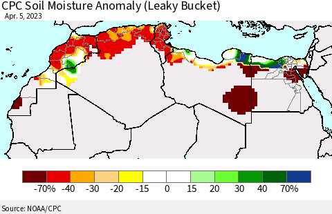 North Africa CPC Soil Moisture Anomaly (Leaky Bucket) Thematic Map For 4/1/2023 - 4/5/2023