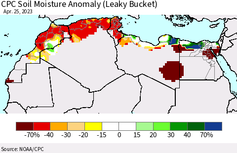 North Africa CPC Soil Moisture Anomaly (Leaky Bucket) Thematic Map For 4/21/2023 - 4/25/2023