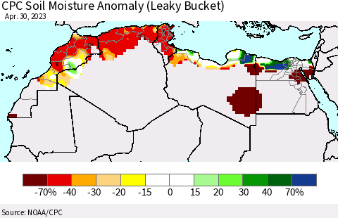 North Africa CPC Soil Moisture Anomaly (Leaky Bucket) Thematic Map For 4/26/2023 - 4/30/2023