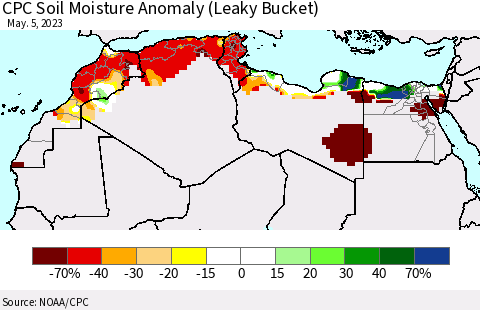 North Africa CPC Soil Moisture Anomaly (Leaky Bucket) Thematic Map For 5/1/2023 - 5/5/2023