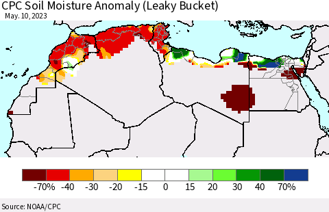 North Africa CPC Soil Moisture Anomaly (Leaky Bucket) Thematic Map For 5/6/2023 - 5/10/2023