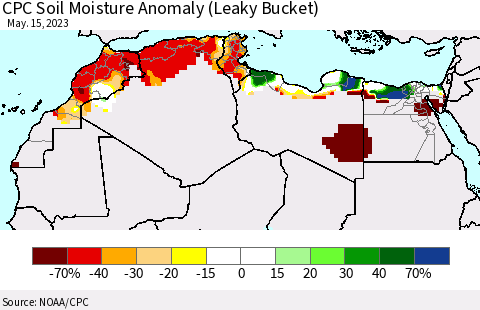 North Africa CPC Soil Moisture Anomaly (Leaky Bucket) Thematic Map For 5/11/2023 - 5/15/2023