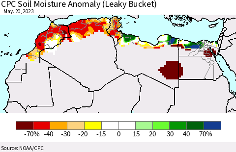 North Africa CPC Soil Moisture Anomaly (Leaky Bucket) Thematic Map For 5/16/2023 - 5/20/2023