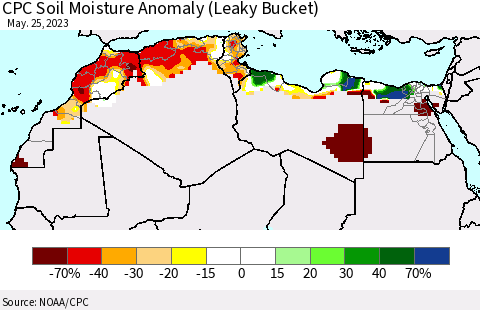 North Africa CPC Soil Moisture Anomaly (Leaky Bucket) Thematic Map For 5/21/2023 - 5/25/2023