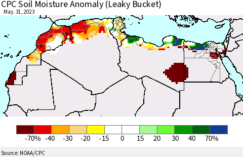North Africa CPC Soil Moisture Anomaly (Leaky Bucket) Thematic Map For 5/26/2023 - 5/31/2023