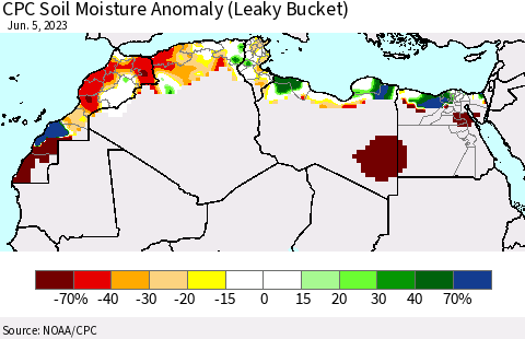 North Africa CPC Soil Moisture Anomaly (Leaky Bucket) Thematic Map For 6/1/2023 - 6/5/2023