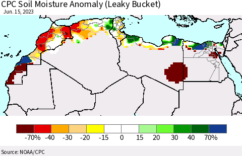 North Africa CPC Soil Moisture Anomaly (Leaky Bucket) Thematic Map For 6/11/2023 - 6/15/2023