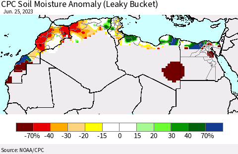 North Africa CPC Soil Moisture Anomaly (Leaky Bucket) Thematic Map For 6/21/2023 - 6/25/2023