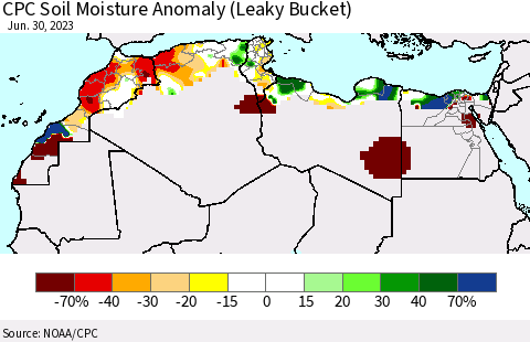 North Africa CPC Soil Moisture Anomaly (Leaky Bucket) Thematic Map For 6/26/2023 - 6/30/2023