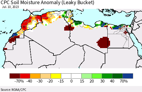 North Africa CPC Soil Moisture Anomaly (Leaky Bucket) Thematic Map For 7/6/2023 - 7/10/2023