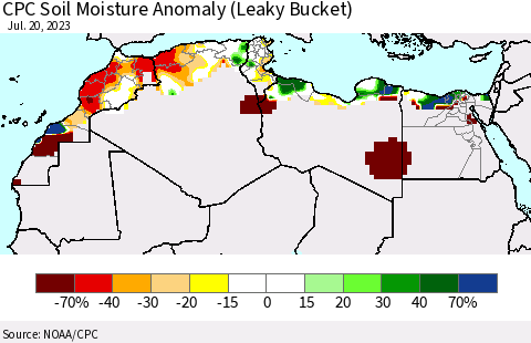 North Africa CPC Soil Moisture Anomaly (Leaky Bucket) Thematic Map For 7/16/2023 - 7/20/2023