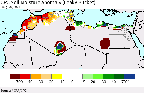 North Africa CPC Soil Moisture Anomaly (Leaky Bucket) Thematic Map For 8/16/2023 - 8/20/2023