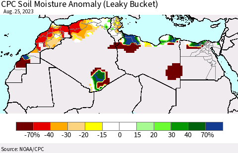 North Africa CPC Soil Moisture Anomaly (Leaky Bucket) Thematic Map For 8/21/2023 - 8/25/2023