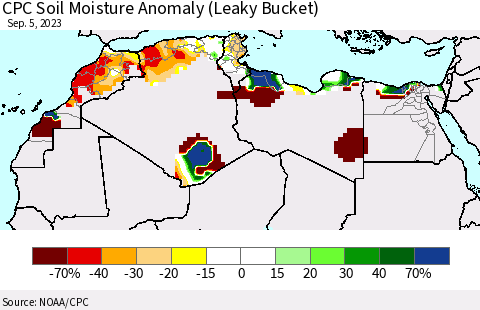 North Africa CPC Soil Moisture Anomaly (Leaky Bucket) Thematic Map For 9/1/2023 - 9/5/2023