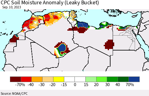 North Africa CPC Soil Moisture Anomaly (Leaky Bucket) Thematic Map For 9/6/2023 - 9/10/2023