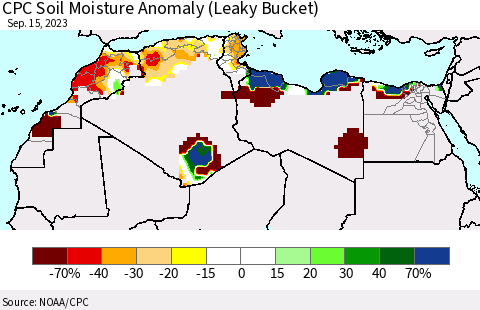 North Africa CPC Soil Moisture Anomaly (Leaky Bucket) Thematic Map For 9/11/2023 - 9/15/2023