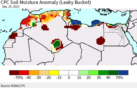 North Africa CPC Soil Moisture Anomaly (Leaky Bucket) Thematic Map For 9/21/2023 - 9/25/2023
