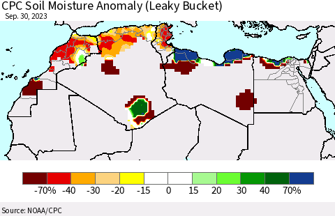 North Africa CPC Soil Moisture Anomaly (Leaky Bucket) Thematic Map For 9/26/2023 - 9/30/2023