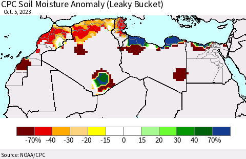 North Africa CPC Soil Moisture Anomaly (Leaky Bucket) Thematic Map For 10/1/2023 - 10/5/2023