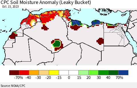 North Africa CPC Soil Moisture Anomaly (Leaky Bucket) Thematic Map For 10/11/2023 - 10/15/2023
