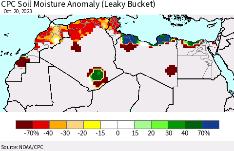 North Africa CPC Soil Moisture Anomaly (Leaky Bucket) Thematic Map For 10/16/2023 - 10/20/2023