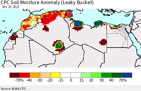 North Africa CPC Soil Moisture Anomaly (Leaky Bucket) Thematic Map For 10/21/2023 - 10/25/2023