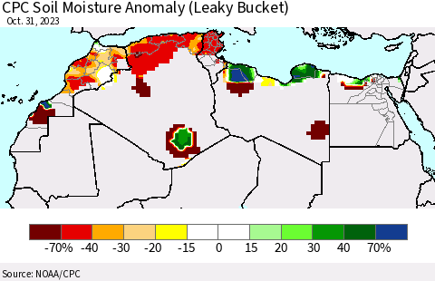North Africa CPC Soil Moisture Anomaly (Leaky Bucket) Thematic Map For 10/26/2023 - 10/31/2023