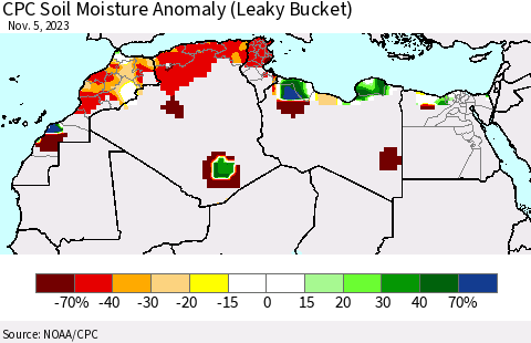 North Africa CPC Soil Moisture Anomaly (Leaky Bucket) Thematic Map For 11/1/2023 - 11/5/2023
