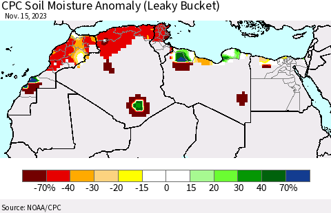 North Africa CPC Soil Moisture Anomaly (Leaky Bucket) Thematic Map For 11/11/2023 - 11/15/2023