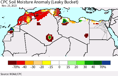 North Africa CPC Soil Moisture Anomaly (Leaky Bucket) Thematic Map For 11/21/2023 - 11/25/2023