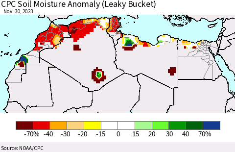 North Africa CPC Soil Moisture Anomaly (Leaky Bucket) Thematic Map For 11/26/2023 - 11/30/2023