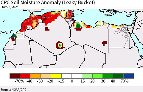North Africa CPC Soil Moisture Anomaly (Leaky Bucket) Thematic Map For 12/1/2023 - 12/5/2023
