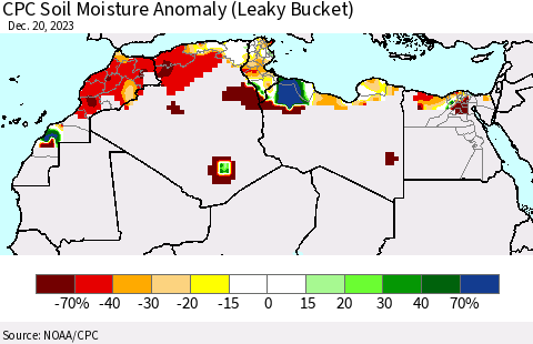 North Africa CPC Soil Moisture Anomaly (Leaky Bucket) Thematic Map For 12/16/2023 - 12/20/2023