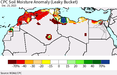 North Africa CPC Soil Moisture Anomaly (Leaky Bucket) Thematic Map For 12/21/2023 - 12/25/2023