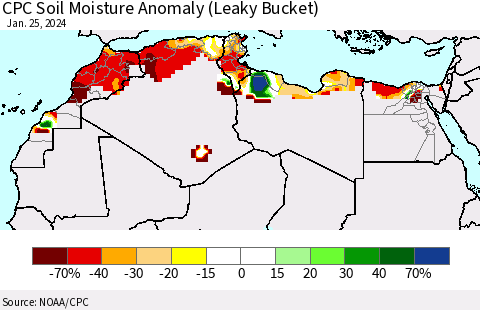 North Africa CPC Soil Moisture Anomaly (Leaky Bucket) Thematic Map For 1/21/2024 - 1/25/2024