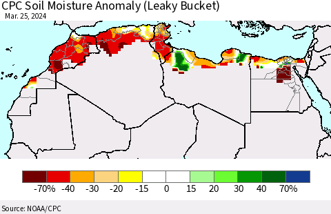 North Africa CPC Soil Moisture Anomaly (Leaky Bucket) Thematic Map For 3/21/2024 - 3/25/2024