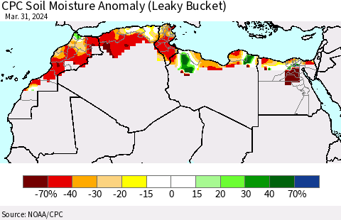 North Africa CPC Soil Moisture Anomaly (Leaky Bucket) Thematic Map For 3/26/2024 - 3/31/2024